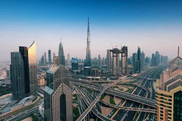 迪拜日落全景市中心 迪拜是超级现代化的阿联酋城市 大都会大都市 — 图库照片