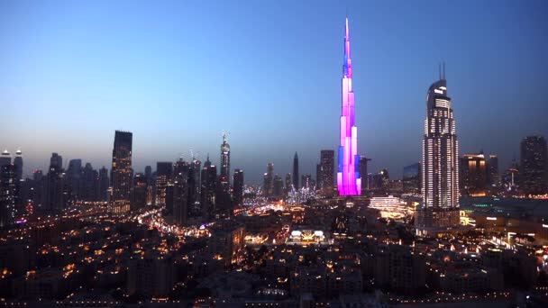 Dubai Emiratos Árabes Unidos Enero 2019 Caducidad Nocturna Del Centro — Vídeo de stock