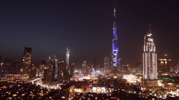 Dubai Förenade Arabemiraten Januari 2019 Natt Tid Förfaller Dubai Downtown — Stockvideo