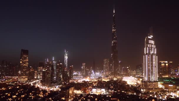 Дубай Оаэ Январь 2019 Ночное Время Центре Дубая — стоковое видео