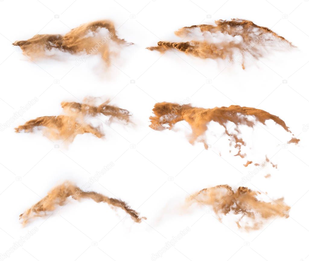 Textures of sand powder isolated on white background