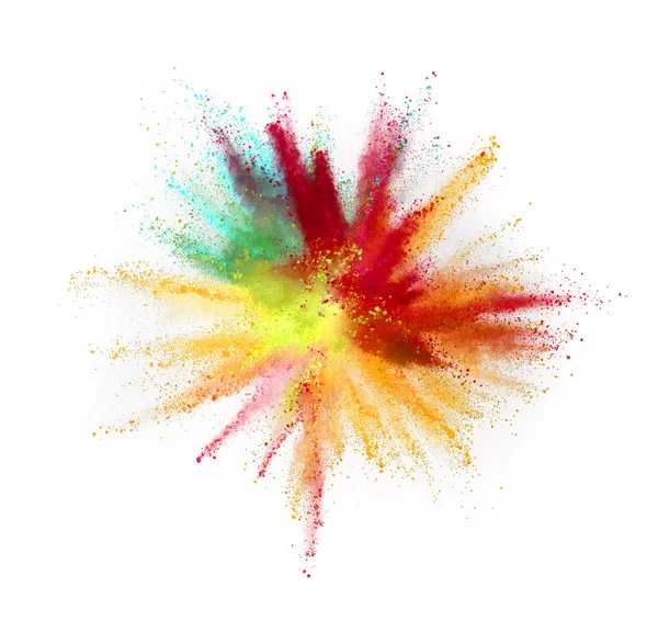 Multi Explosão Colorido Isolado Fundo Branco Congelar Movimento Textura Poeira — Fotografia de Stock