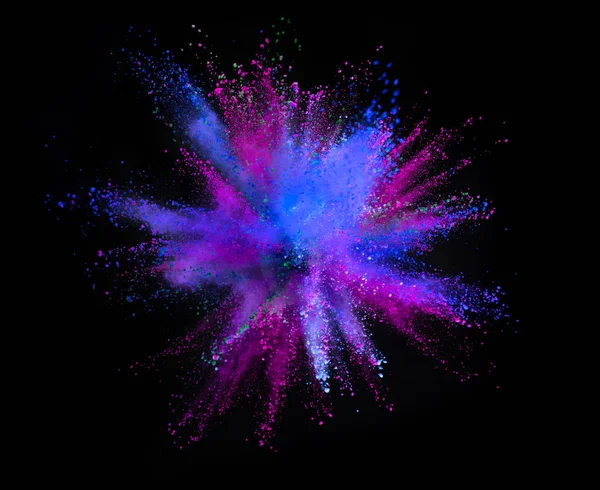 Разноцветный Взрыв Пороха Изолирован Черном Фоне Замораживание Движения Абстрактной Текстуры — стоковое фото