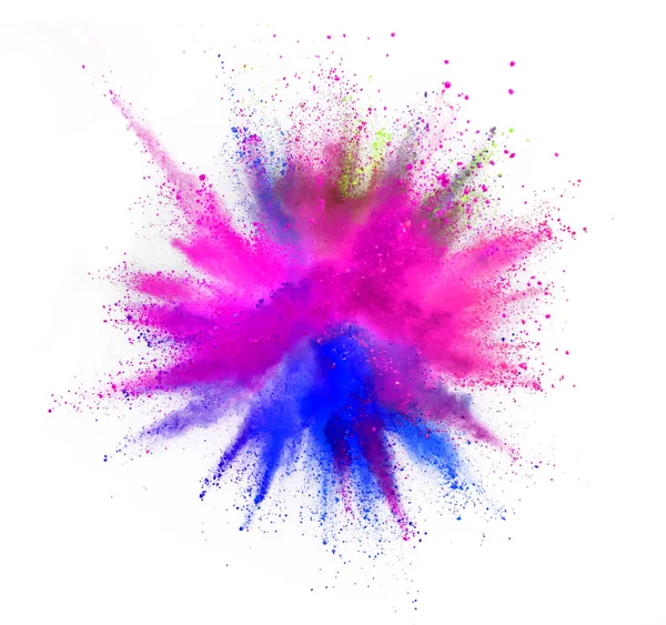 Разноцветный Взрыв Пороха Изолирован Белом Фоне Замораживание Движения Абстрактной Текстуры — стоковое фото