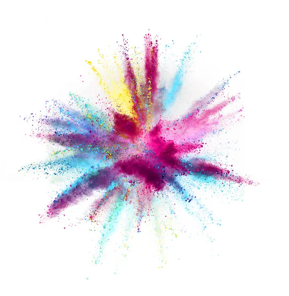 Multi Colored Powder Explosion Isolated White Background Freeze Motion Abstract — Stock Photo, Image