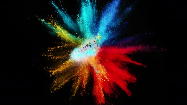 在黑色背景上分离出彩色粉末爆炸的超慢运动 在高速影院摄像机上拍摄 1000 Fps — 图库视频影像