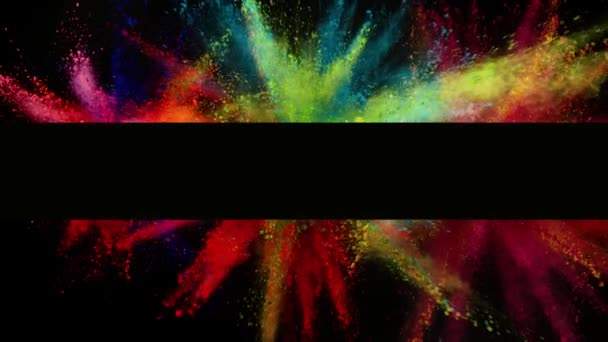 Super Cámara Lenta Explosión Polvo Color Con Rayas Vacías Filmado — Vídeo de stock