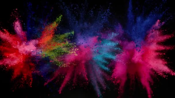 Σούπερ Αργή Κίνηση Των Εκρήξεων Χρωματισμένη Σκόνη Γυρίστηκε Στην Κινηματογραφική — Αρχείο Βίντεο