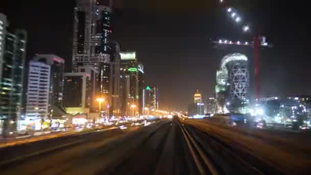 Dubai Förenade Arabemiraten Januari 2019 Natt Tid Förfaller Dubais Tunnelbana — Stockvideo