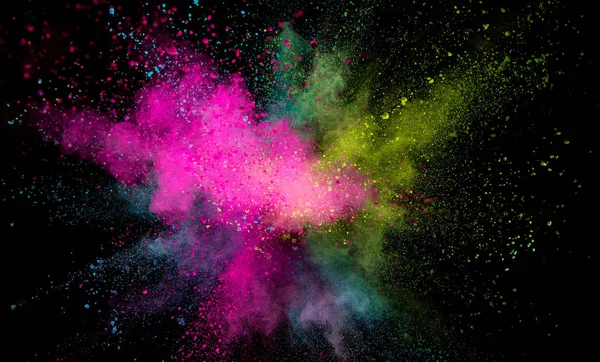 Multi Colored Powder Explosion Isolated Black Background Freeze Motion Abstract — Stock Photo, Image