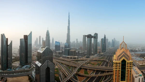 Dubai Naplemente Panorámás Kilátás Nyílik Belvárosra Szuper Modern Város Egyesült — Stock Fotó