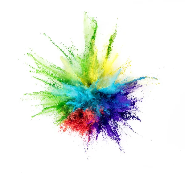 Multi Colored Powder Explosion Isolated White Background Freeze Motion Abstract — Stock Photo, Image