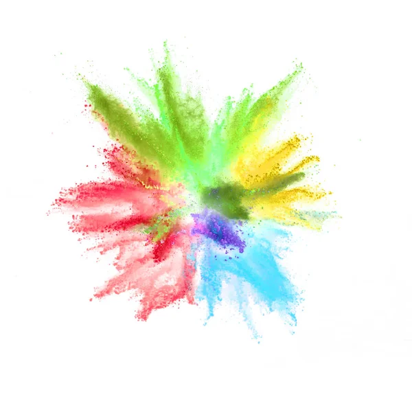 Multi Colored Powder Explosion Isolated White Background Freeze Motion Abstract — Stock Photo, Image