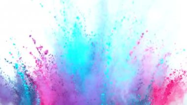 Beyaz arka planda izole edilmiş çok yavaş renkli barut patlaması. Yüksek hızlı sinema kamerası, 1000fps.