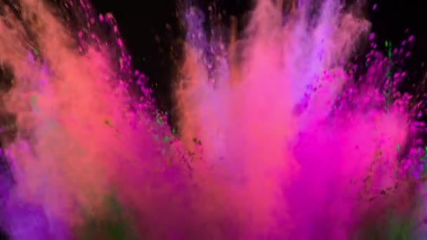 Super Slow Motion Esplosione Polvere Colorata Isolata Fondo Nero Girato — Video Stock