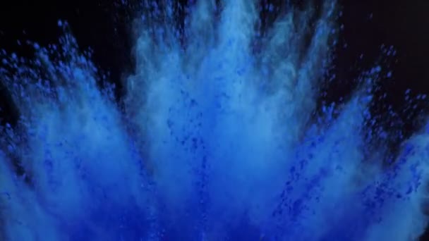 Super Zeitlupe Von Blauem Pulver Explosion Isoliert Auf Schwarzem Hintergrund — Stockvideo