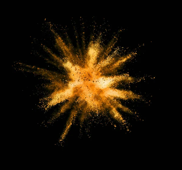 Explosion of golden powder on black background — Stock Photo, Image