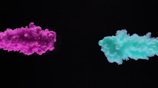Super Slow Motion Coloured Inks Water Isolated Black Background Filmed — Stock Video