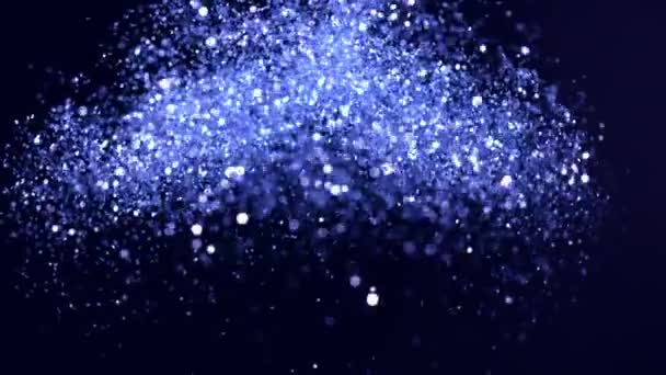 Super Cámara Lenta Partículas Azules Brillantes Sobre Fondo Negro Profundidad — Vídeo de stock