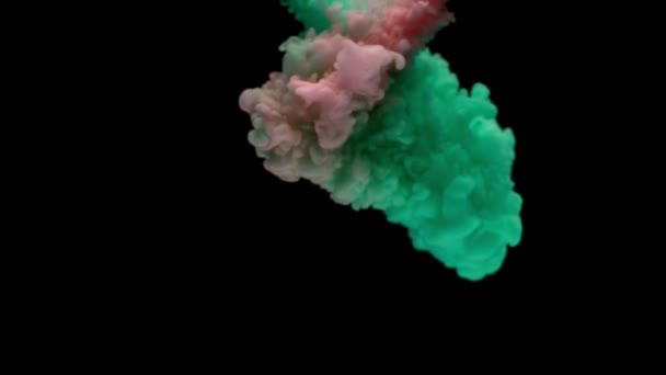 Slow Motion Coloured Inks Water Isolated Black Background Filmed Super — Stock Video