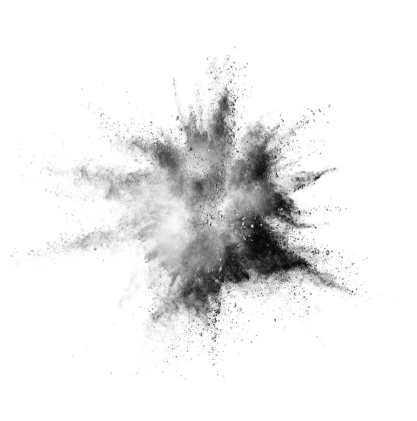 Έκρηξη της μαύρης πυρίτιδας σε λευκό φόντο — Φωτογραφία Αρχείου