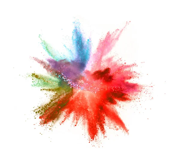 Explosion of colored powder on white background — Stock Photo, Image