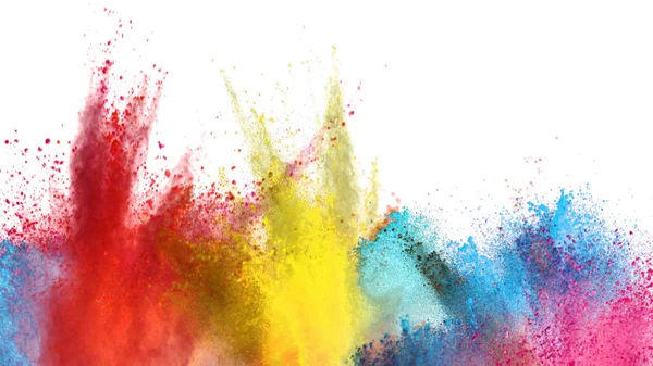 Multi colored powder explosion on white background — Stock Photo, Image