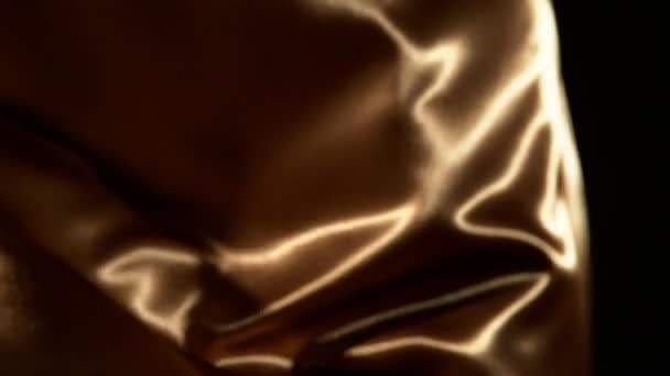 Super Slow Motion Waving Gold Velvet Cloth Detail Filmed High — Stock Video