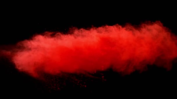 Super Slow Motion Red Powder Explosion Isolated Black Background Filmed — Stock Video