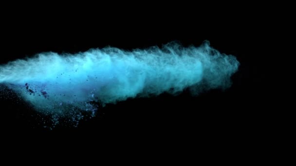 Super Lent Mouvement Explosion Poudre Bleue Isolé Sur Fond Noir — Video