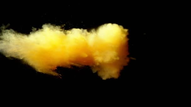 Super Slow Motion Orange Powder Explosion Isolated Black Background Filmed — Stock Video