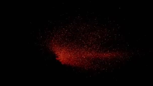 Super Slowmotion Van Glinsterende Rode Deeltjes Zwarte Achtergrond Ondiepe Diepte — Stockvideo