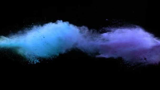 Super Slow Motion Coloured Powder Collision Isolated Black Background Filmed — Stock Video