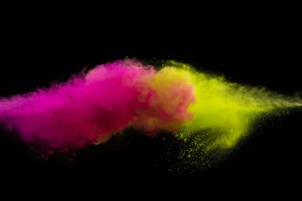 Collision of two colored powders isolated on black — Stock Photo, Image