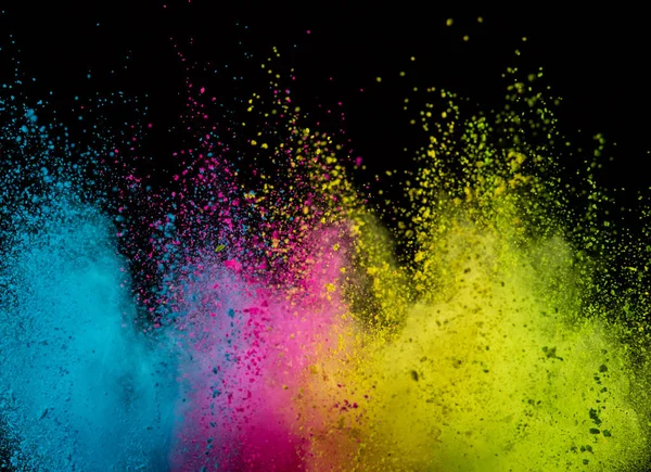 Explosion of colored powder isolated on black — Stock Photo, Image