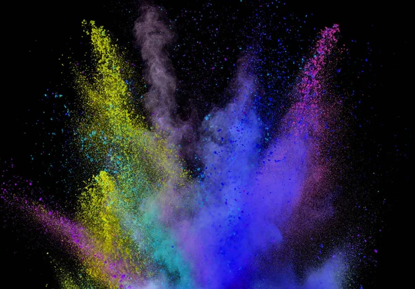 Explosion av färgat pulver på svart bakgrund — Stockfoto