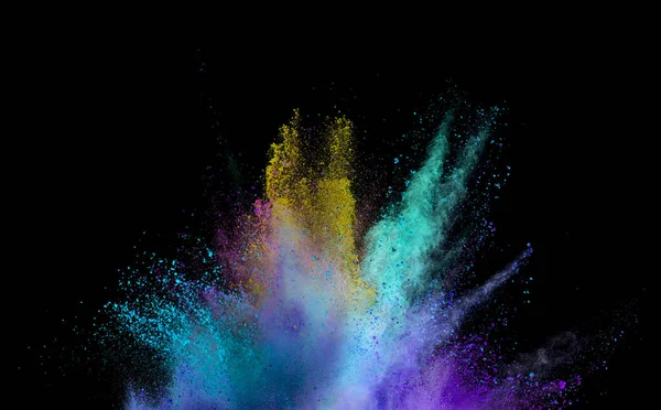 Explosion of colored powder on black background — Stock Photo, Image