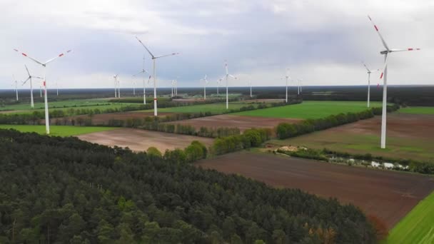 Vista Aérea Las Turbinas Las Centrales Eólicas Campo — Vídeos de Stock