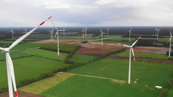 Aerial View Windmill Power Stations Turbines Field — Stock Video