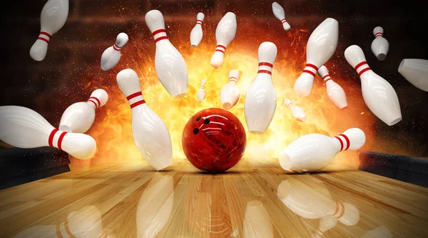 Bowling strejk hit med brand explosion — Stockfoto