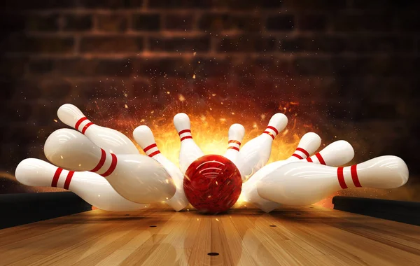 Bowling Strike hit met brand explosie — Stockfoto