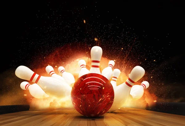 Bowling Strike hit met brand explosie — Stockfoto