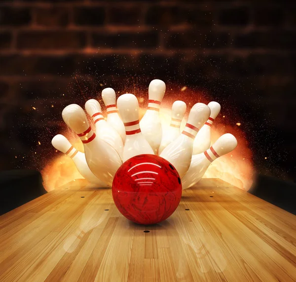 Bowling Strike hit met brand explosie — Stockfoto