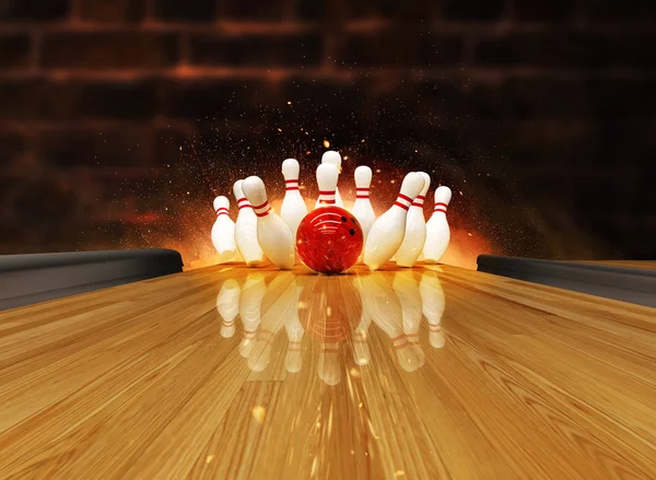 Bowling Strike hit met brand explosie — Stockfoto