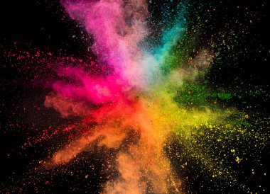 Siyah arka plan üzerinde renkli toz patlama