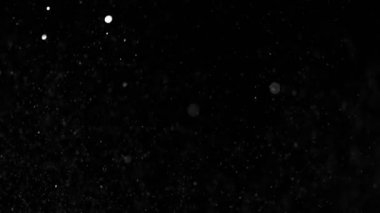 Siyah arka plan üzerine süper ışıltılı, yavaş gümüş parçacıkları. Odak sığ derinliği. Yüksek hız sinema kamerası, 1000 fps üzerinde filme.