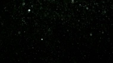 Siyah arka plan üzerine süper ışıltılı, yavaş gümüş parçacıkları. Odak sığ derinliği. Yüksek hız sinema kamerası, 1000 fps üzerinde filme.