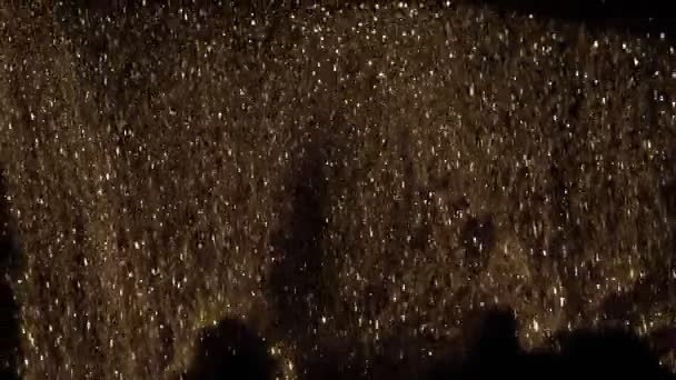 黒の背景に輝く黄金の粒子の超スローモーション 焦点の浅い深さ 高速フィルムカメラで撮影しました — ストック動画