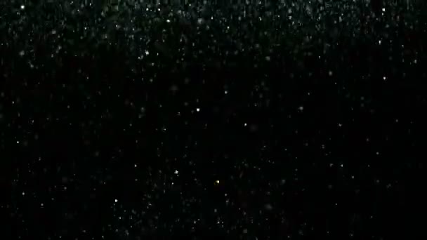 Super Slow Motion Scintillanti Particelle Argento Sfondo Nero Profondità Messa — Video Stock