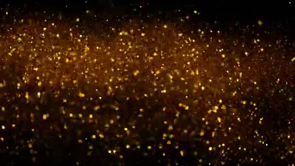 Superzeitlupe Glitzernder Goldpartikel Auf Schwarzem Hintergrund Flache Tiefenschärfe Gefilmt Mit — Stockvideo
